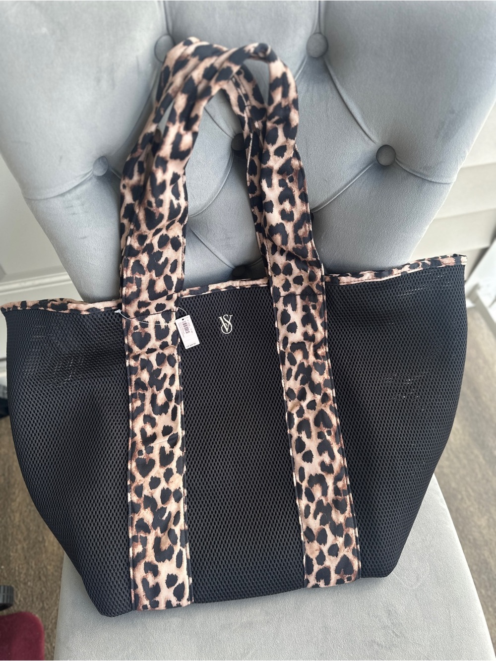 Victoria's Secret Black Tote with Leopard-Print Trim